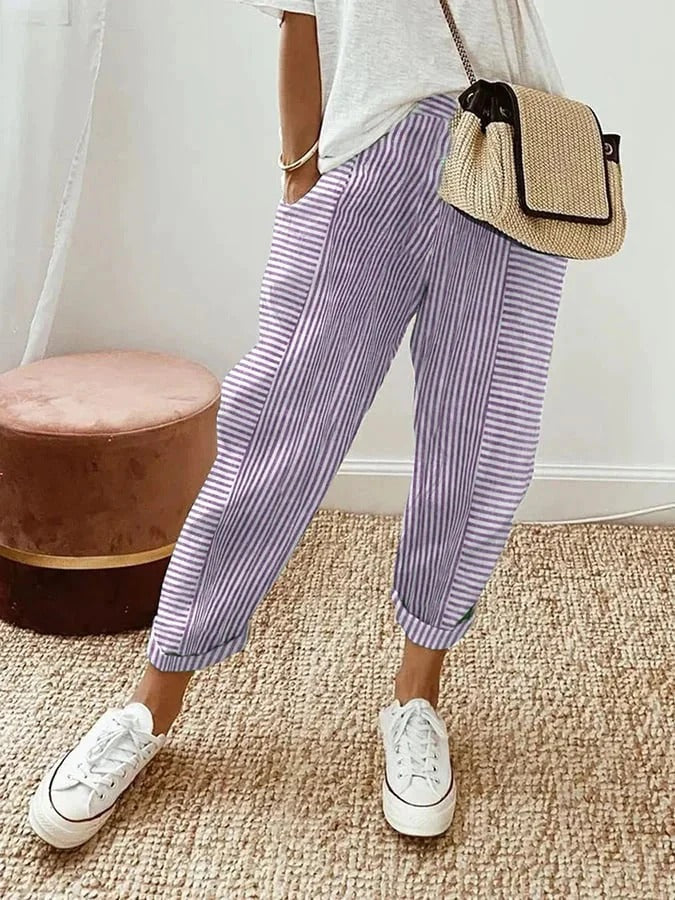 Pantaloni cropped da donna comodi a righe