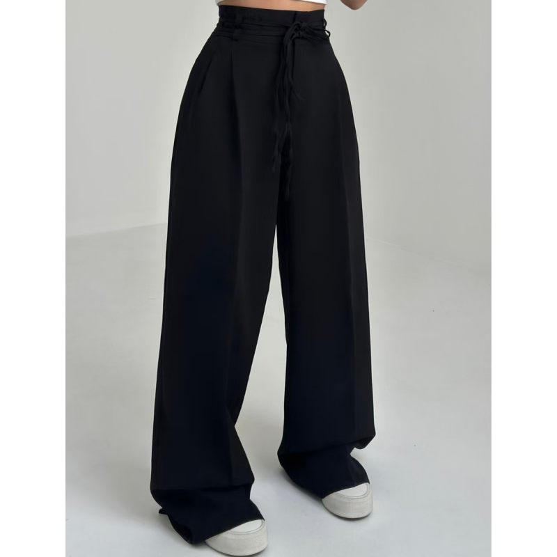 Pantaloni da donna a vita alta con pieghe e gamba larga