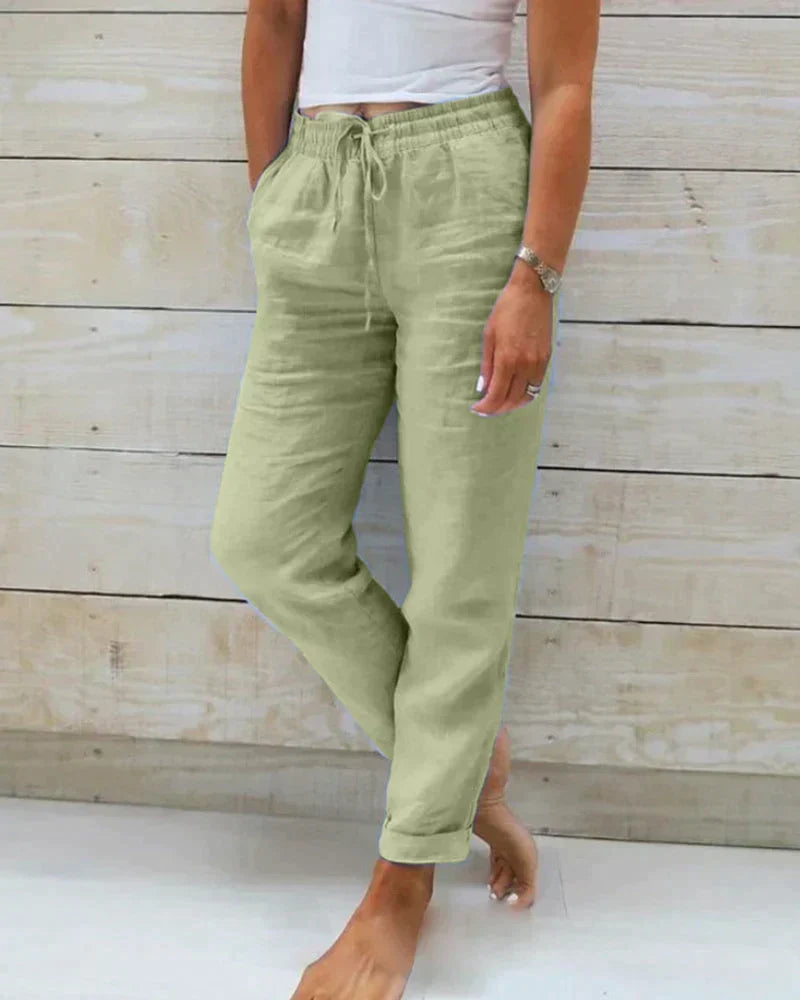 Pantaloni da donna in lino a vestibilità morbida con coulisse