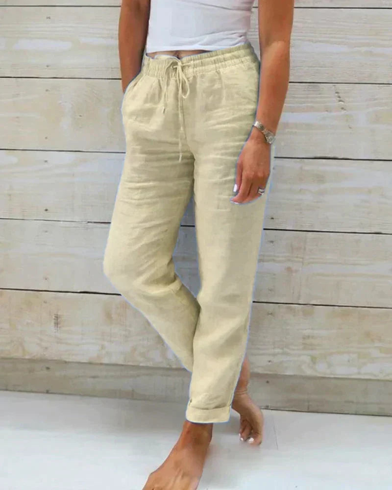 Pantaloni da donna in lino a vestibilità morbida con coulisse