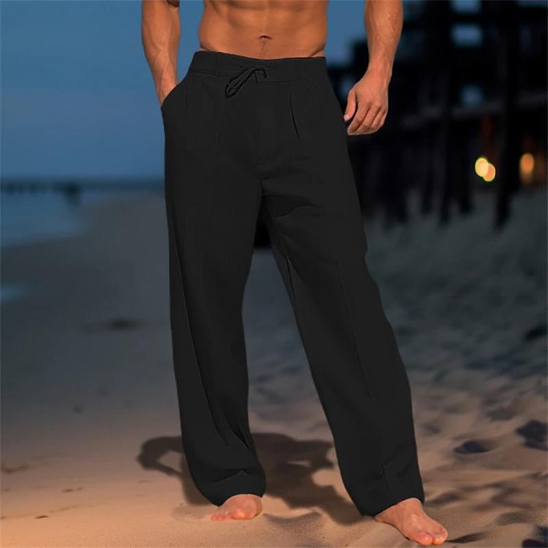 Pantaloni da uomo in lino a vestibilità morbida con vita regolabile