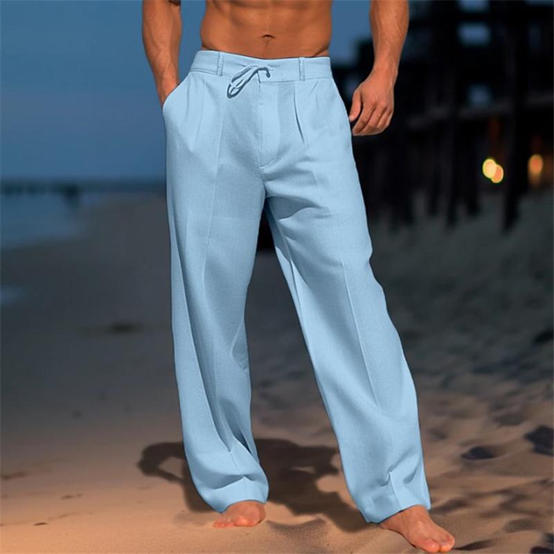 Pantaloni da uomo in lino a vestibilità morbida con vita regolabile