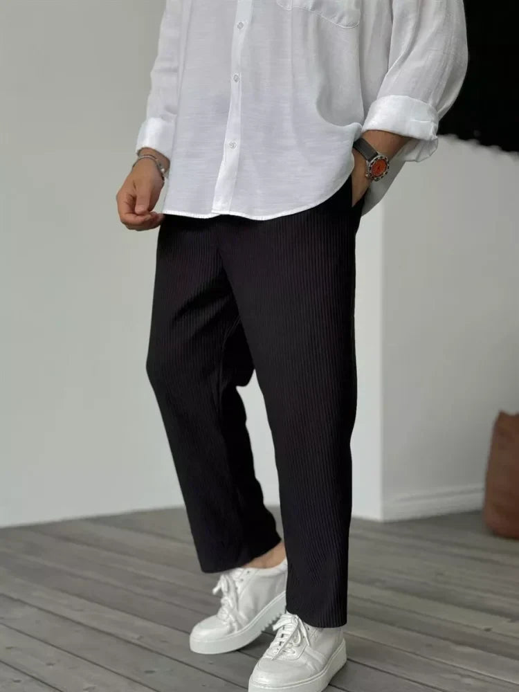 Pantaloni da Uomo Plissé a Gamba Larga