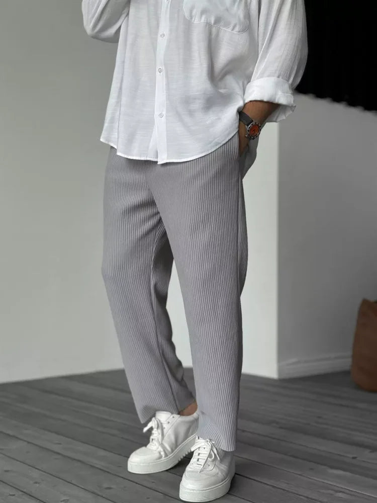 Pantaloni da Uomo Plissé a Gamba Larga