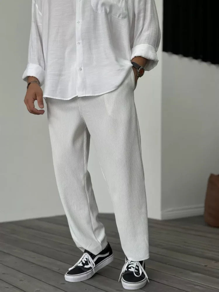 Pantaloni da Uomo Plissé a Gamba Larga