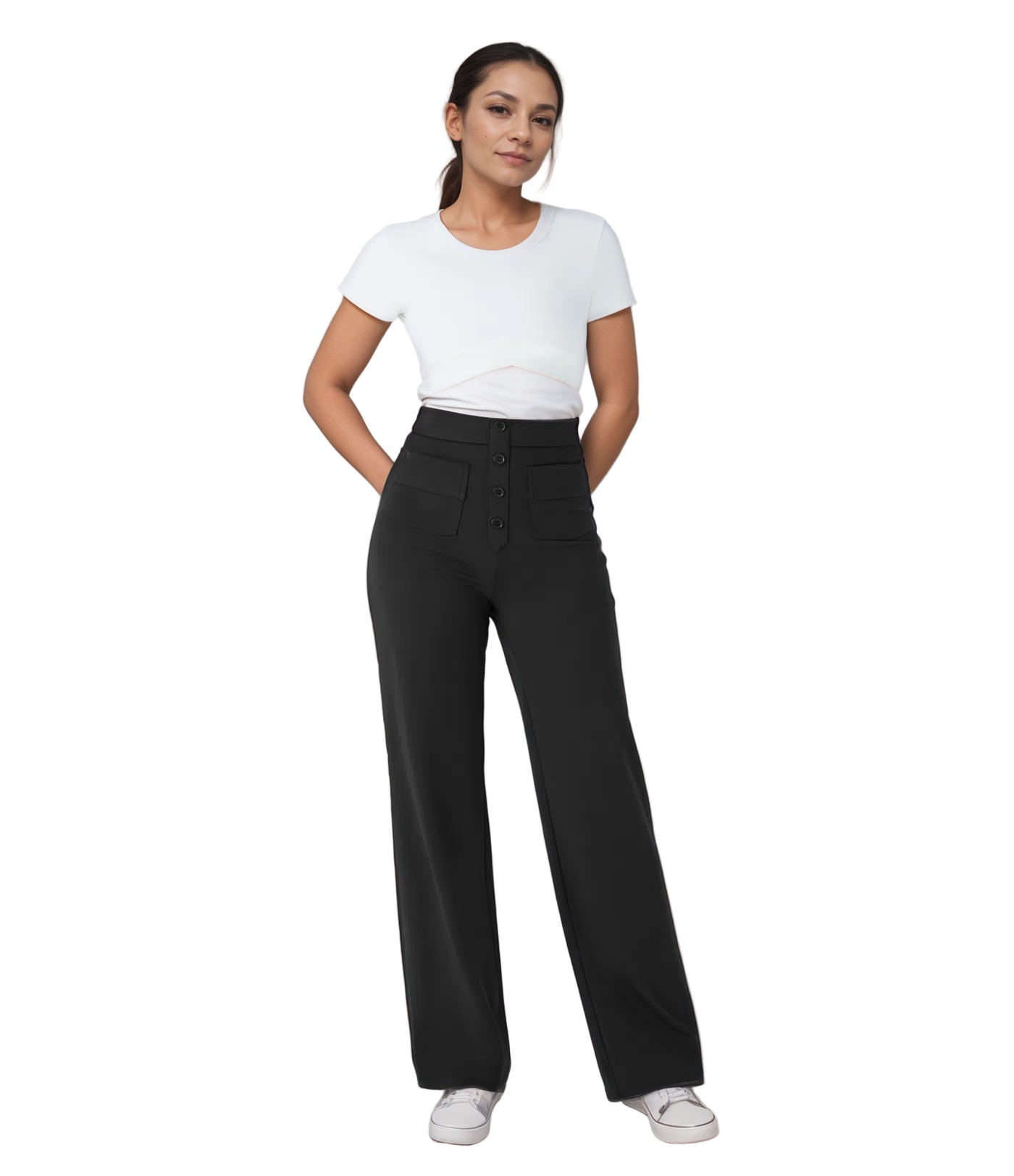 Pantaloni elastici da donna a vita alta in tessuto morbido
