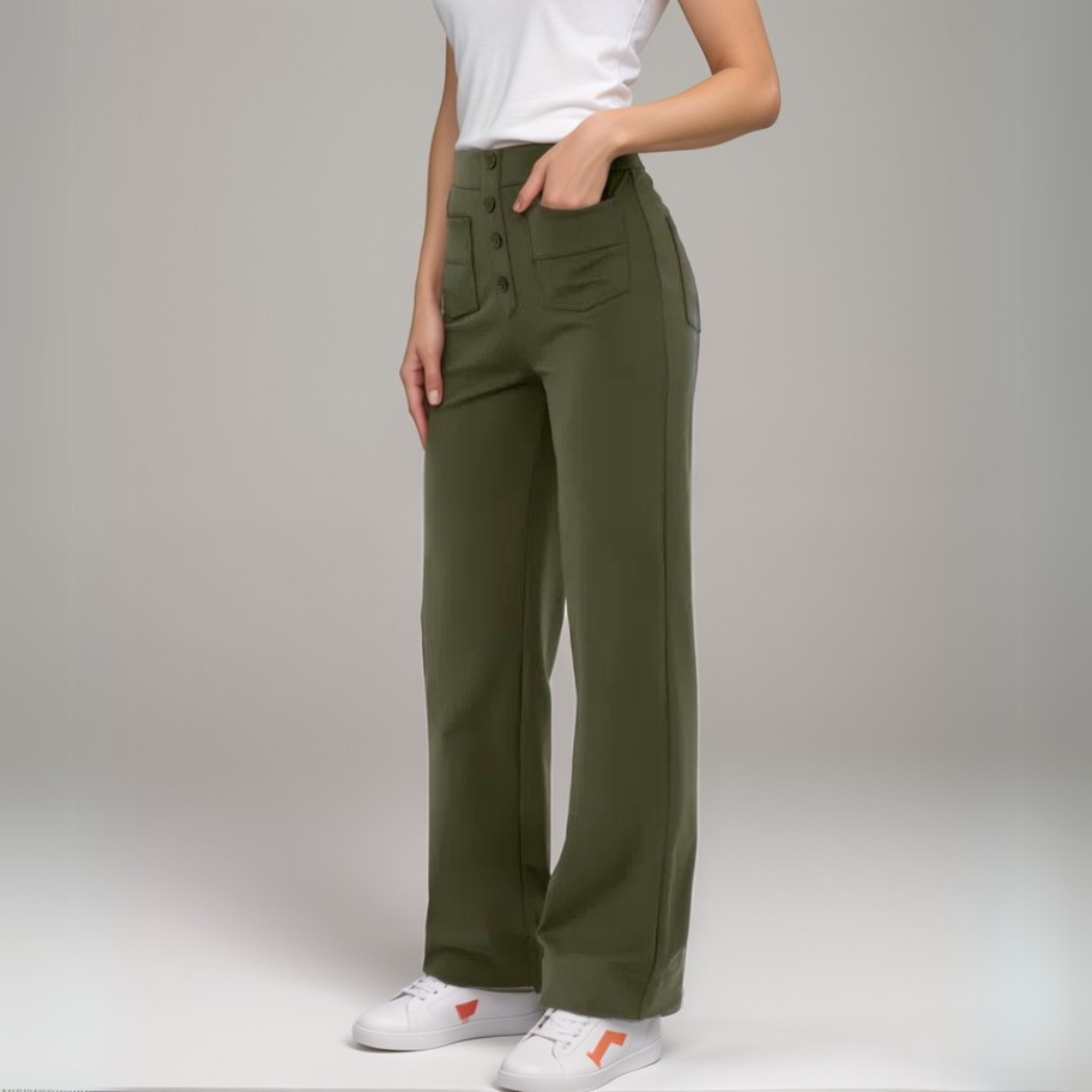 Pantaloni elastici da donna a vita alta in tessuto morbido