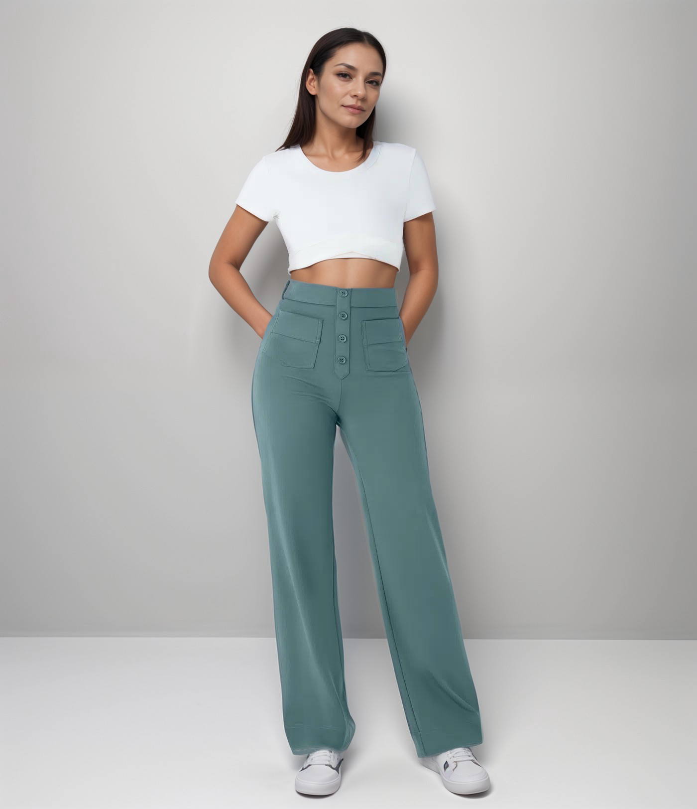 Pantaloni elastici da donna a vita alta in tessuto morbido