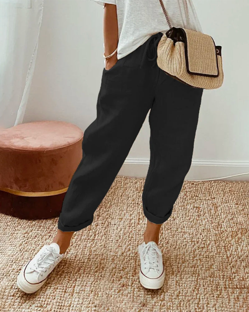 Pantaloni Eleganti di Lusso a Vita Alta Traspiranti e Antisudore
