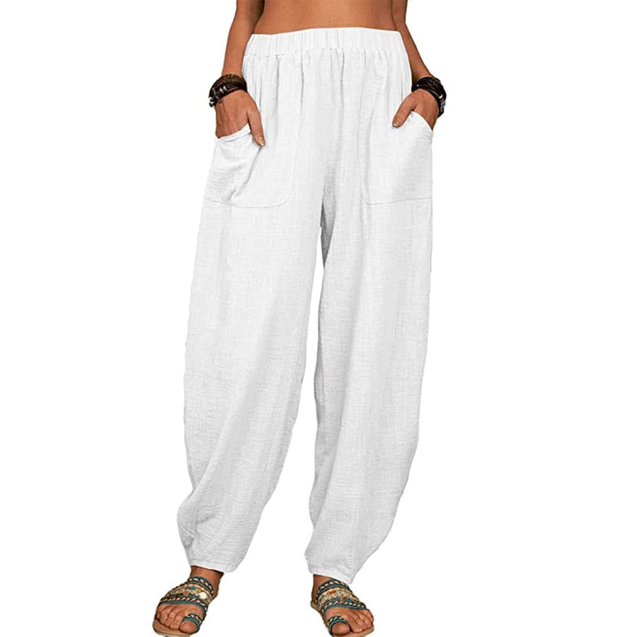 Pantaloni harem casual in cotone e lino