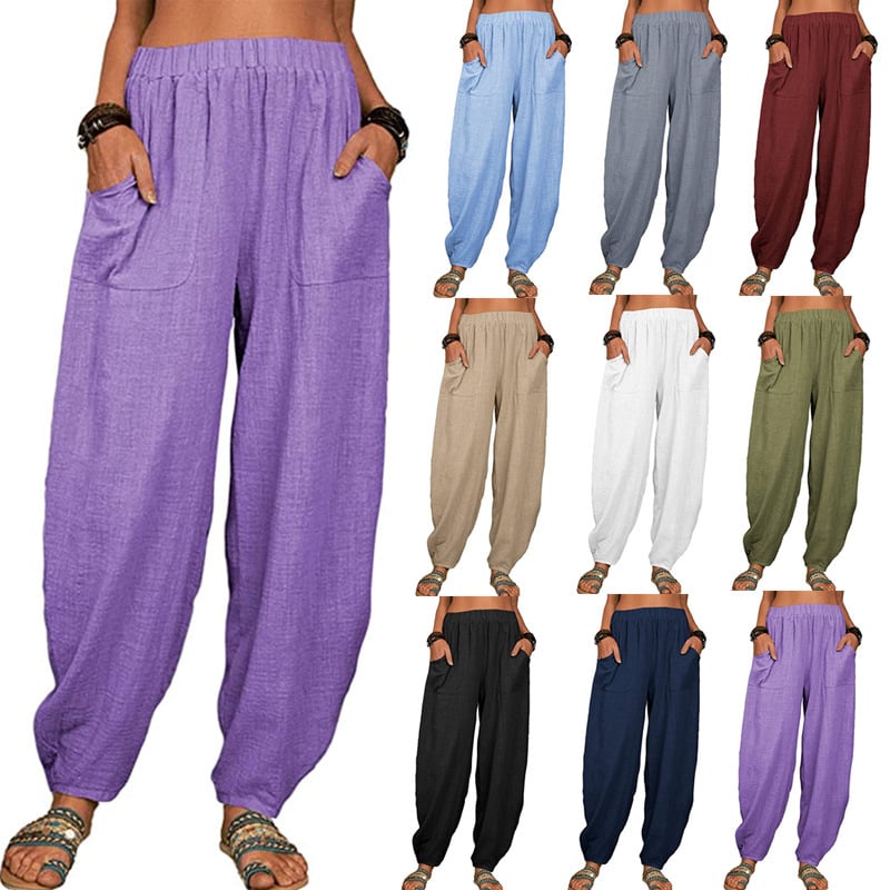 Pantaloni harem casual in cotone e lino