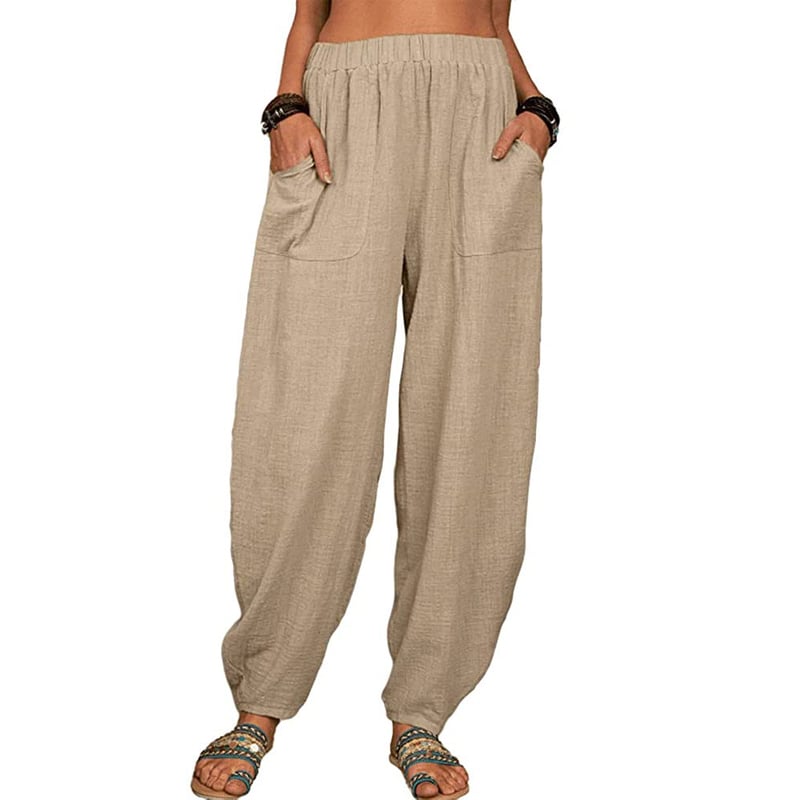 Pantaloni harem casual in cotone e lino