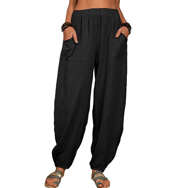 Pantaloni harem casual in cotone e lino