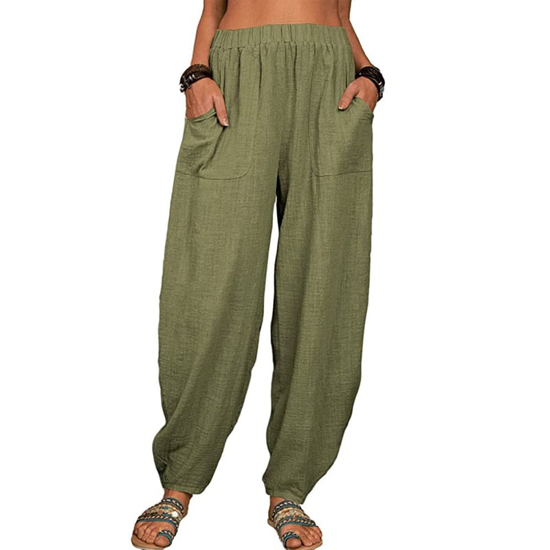Pantaloni harem casual in cotone e lino