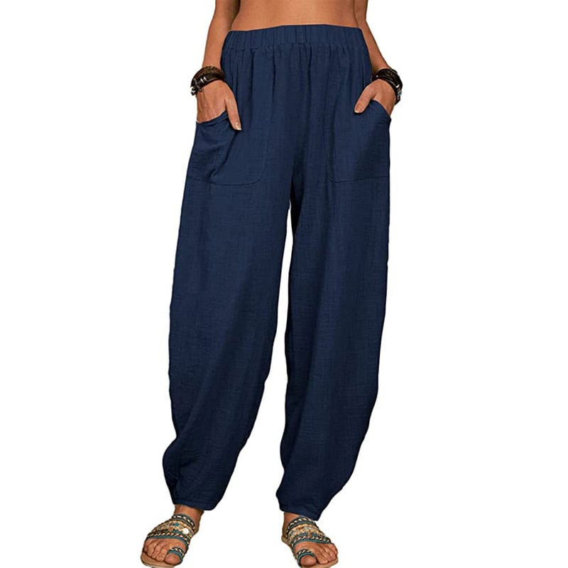 Pantaloni harem casual in cotone e lino