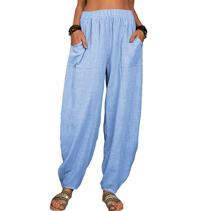 Pantaloni harem casual in cotone e lino