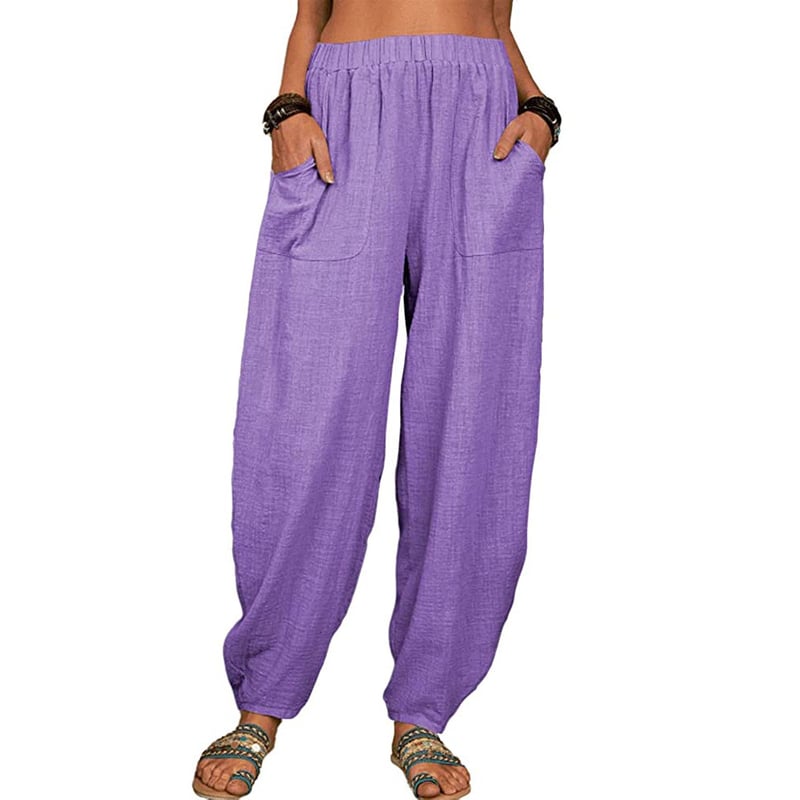Pantaloni harem casual in cotone e lino