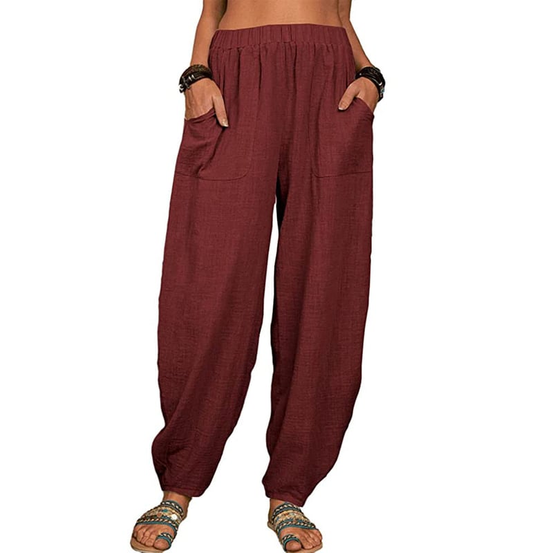 Pantaloni harem casual in cotone e lino