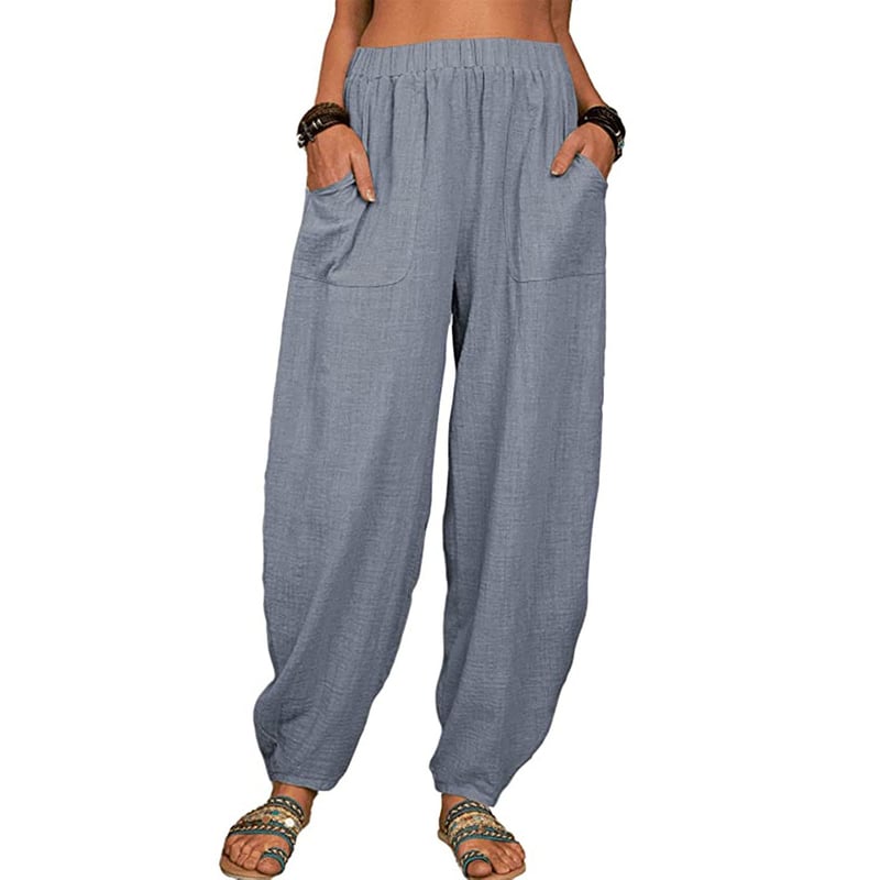 Pantaloni harem casual in cotone e lino