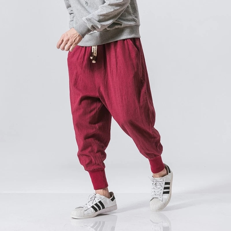 Pantaloni harem in cotone e lino