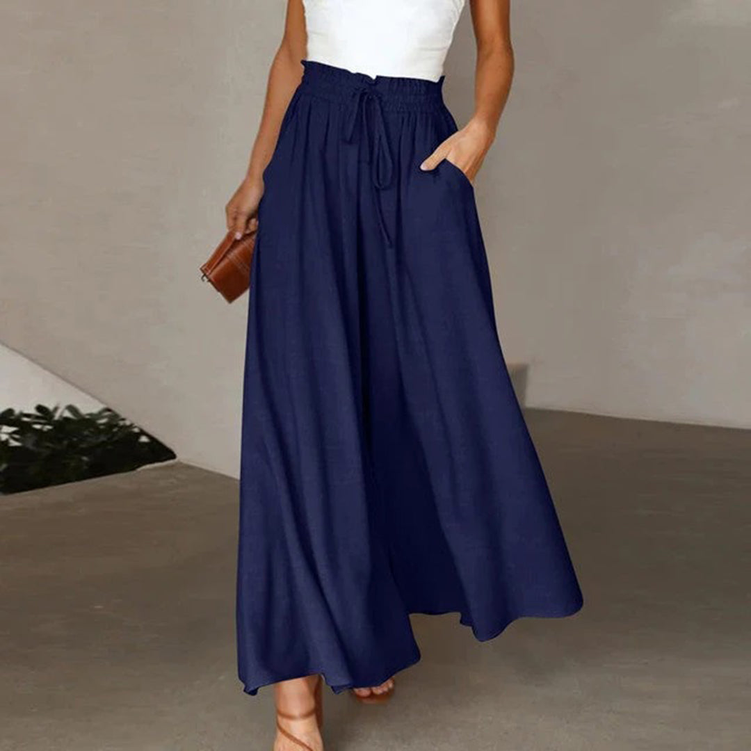 Pantaloni Lunghi e Leggeri a Vita Alta con Elastico e Coulisse – Linea ad A – Con Tasche