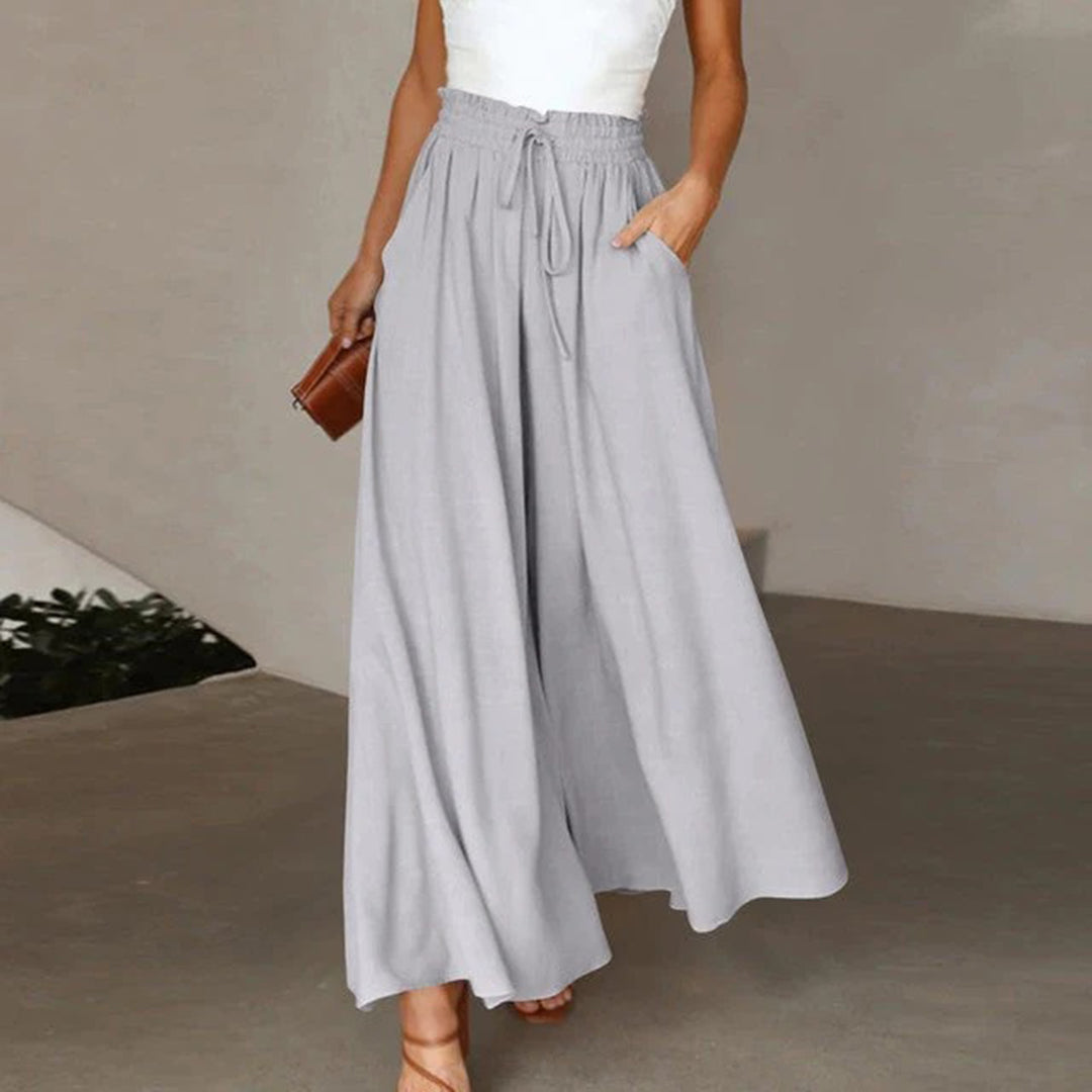 Pantaloni Lunghi e Leggeri a Vita Alta con Elastico e Coulisse – Linea ad A – Con Tasche