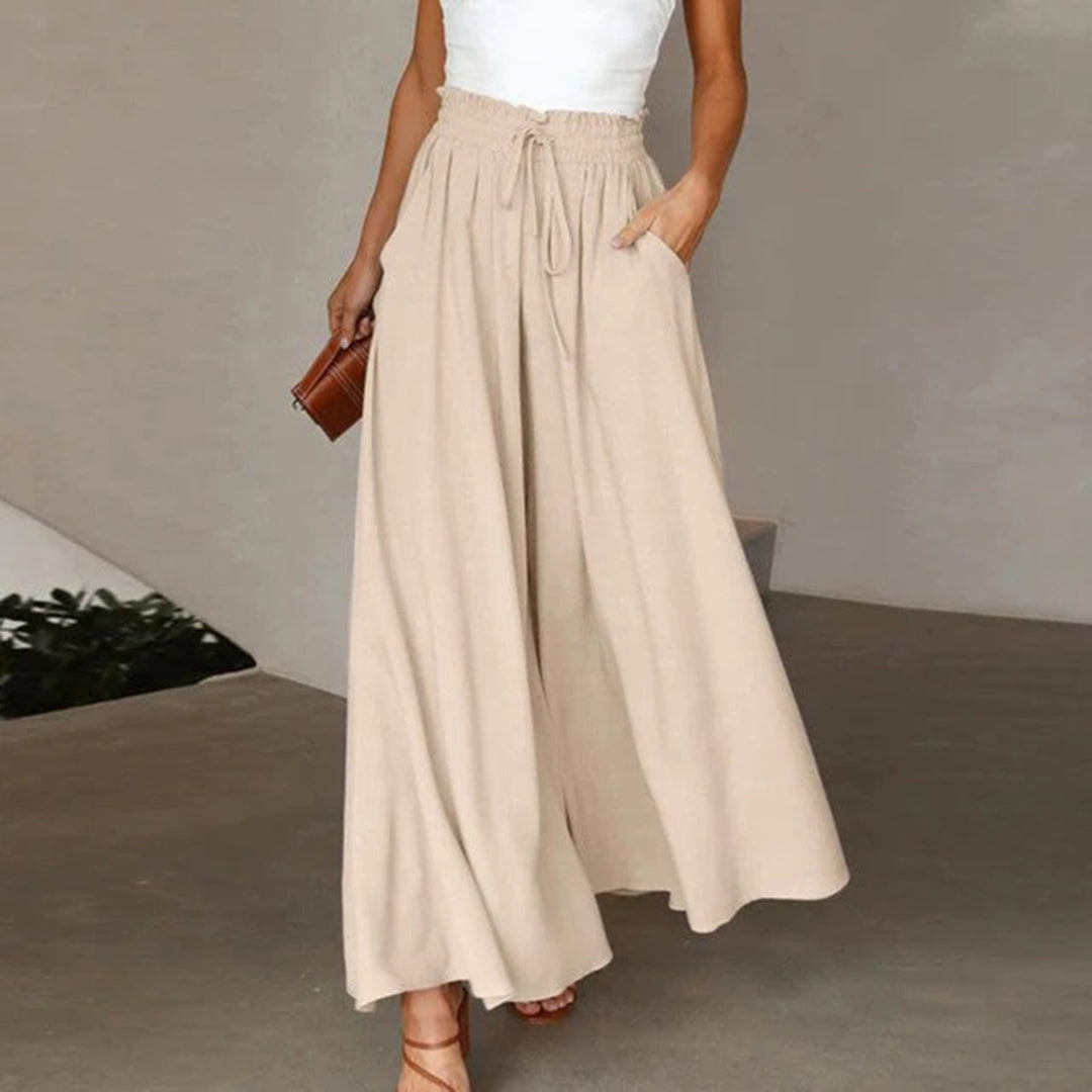 Pantaloni Lunghi e Leggeri a Vita Alta con Elastico e Coulisse – Linea ad A – Con Tasche