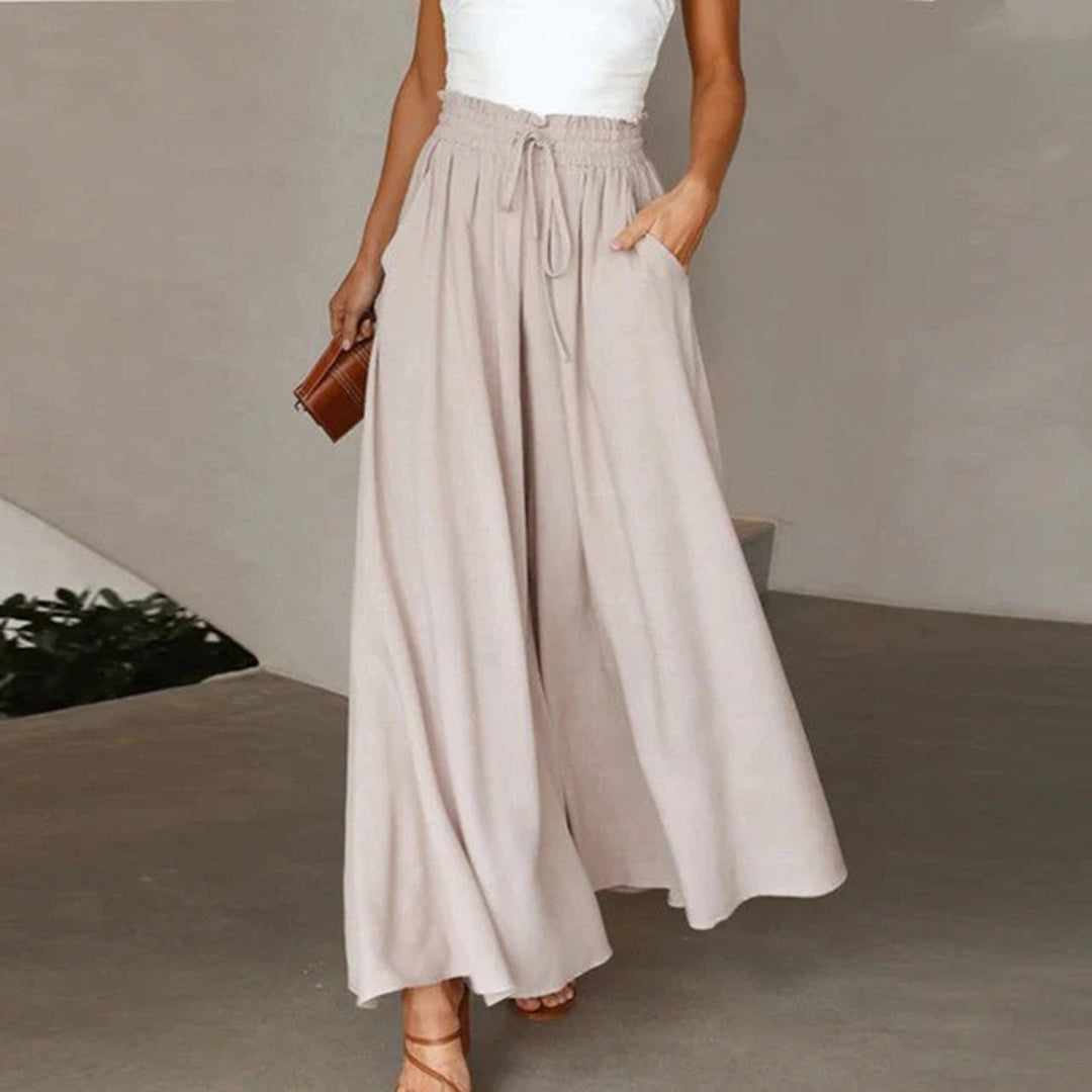 Pantaloni Lunghi e Leggeri a Vita Alta con Elastico e Coulisse – Linea ad A – Con Tasche