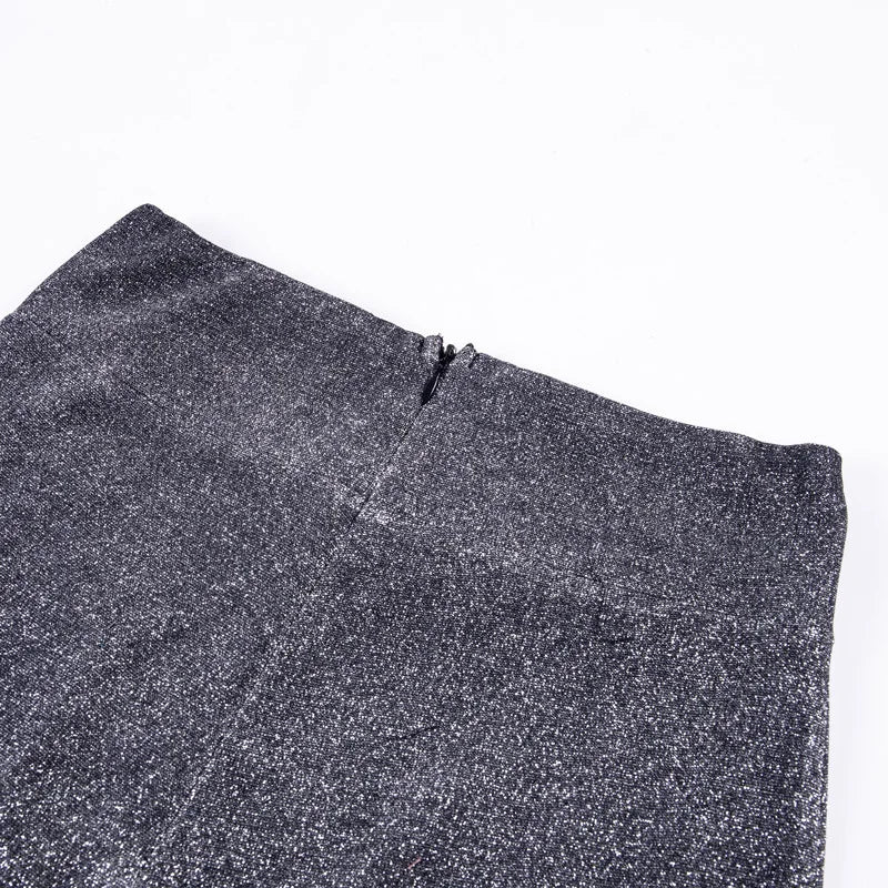 Pantaloni scintillanti da donna a vita alta con dettagli di paillettes