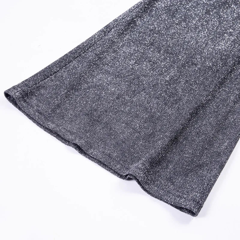 Pantaloni scintillanti da donna a vita alta con dettagli di paillettes