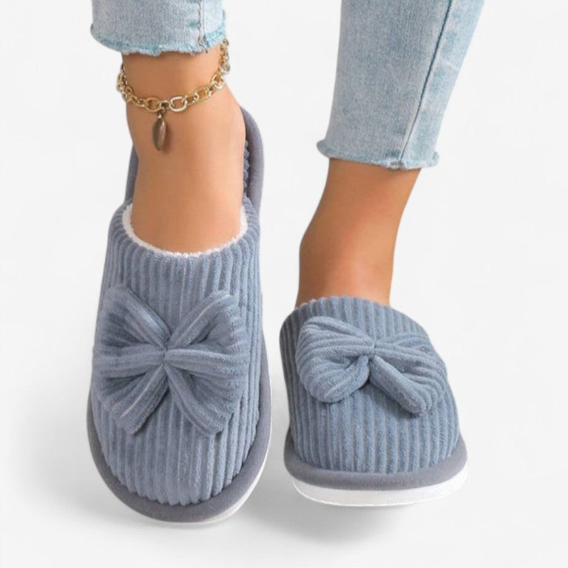 Pantofole da casa slip-on da donna modello ballerina con punta tonda e fiocco