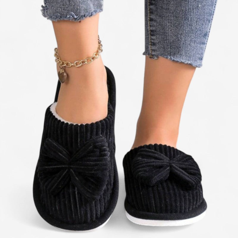 Pantofole da casa slip-on da donna modello ballerina con punta tonda e fiocco