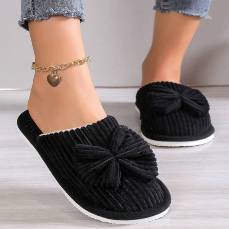 Pantofole da casa slip-on da donna modello ballerina con punta tonda e fiocco