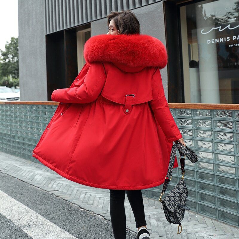 Parka da donna con cappuccio e collo in pelliccia
