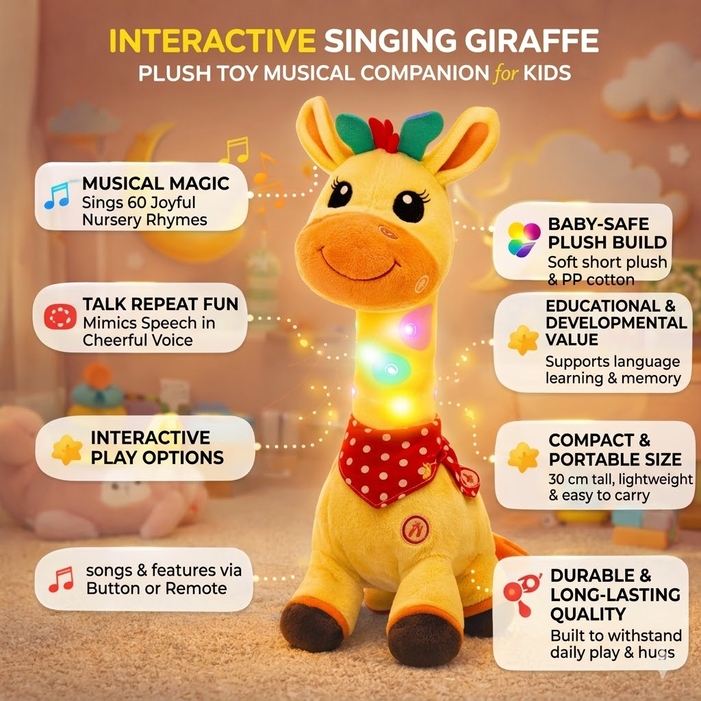 Peluche Interattivo Giraffa Canterina - Compagno Musicale per Bambini