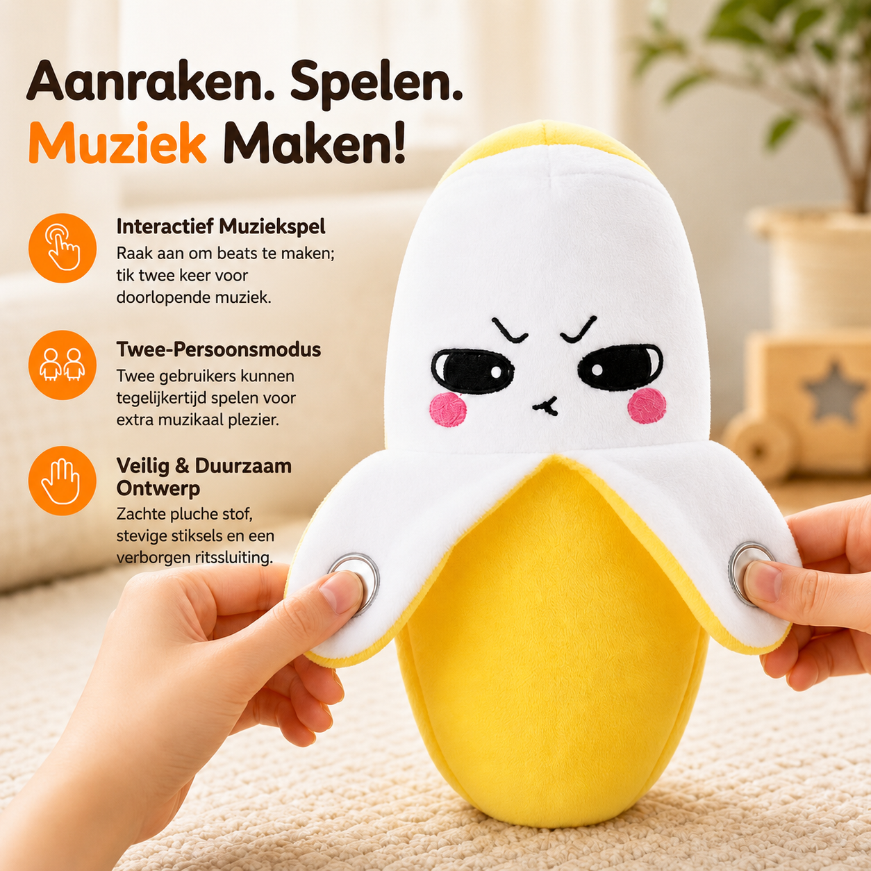 Peluche interattivo musicale a forma di frutta sensibile al tatto