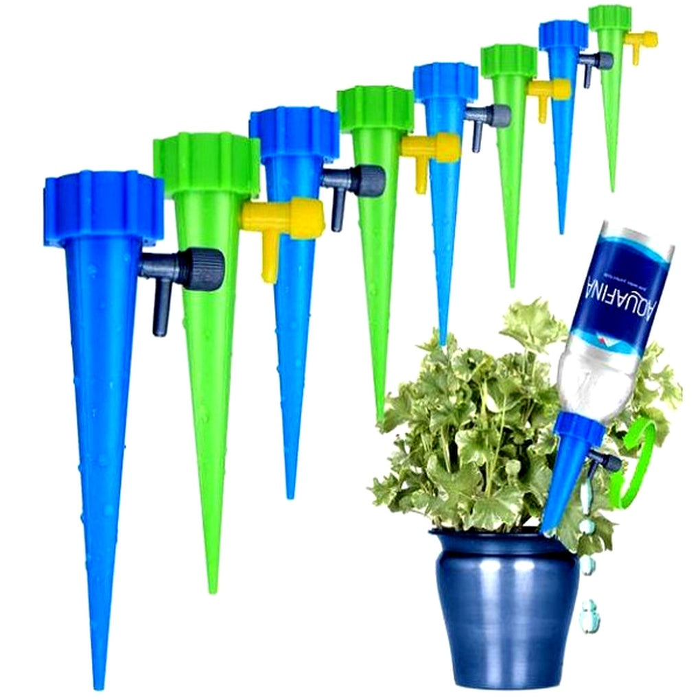 Picchetti di Irrigazione Automatica per Piante (Confezione da 12) – Supporto da Giardinaggio a Flusso Regolabile