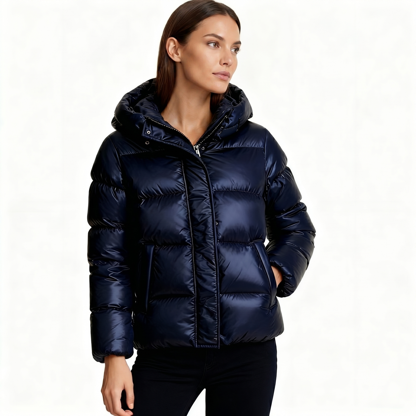 Piumino Trapuntato Lucido da Donna | Cappotto Corto con Cappuccio | Vestibilità Oversize