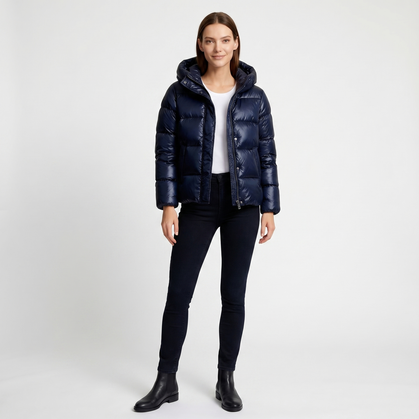 Piumino Trapuntato Lucido da Donna | Cappotto Corto con Cappuccio | Vestibilità Oversize