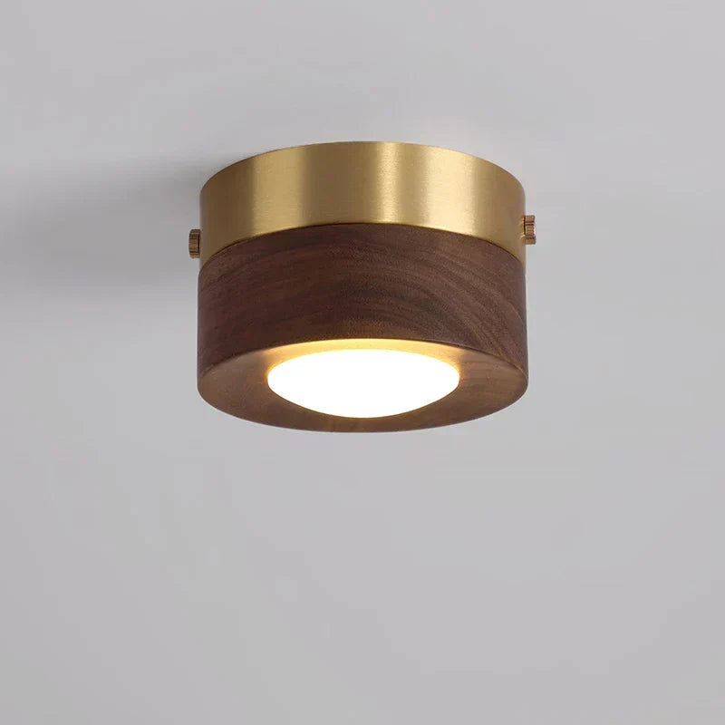 Plafoniera in legno di noce con faretto a LED