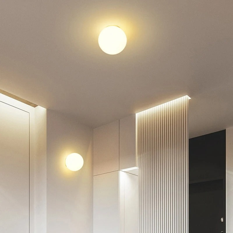 Plafoniera – Moderna lampada da soffitto rotonda in vetro e alluminio a luce soffusa