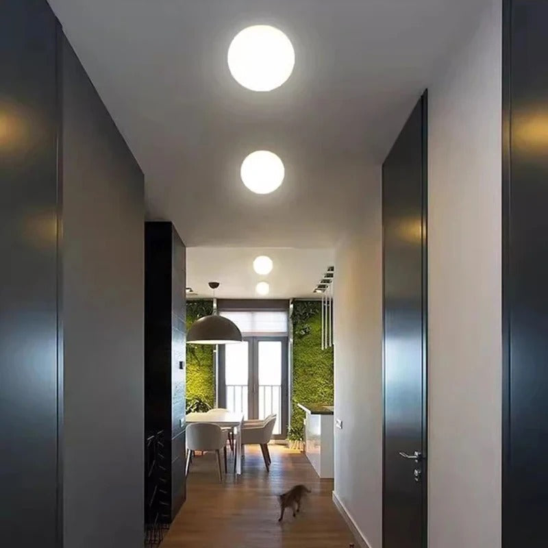 Plafoniera – Moderna lampada da soffitto rotonda in vetro e alluminio a luce soffusa