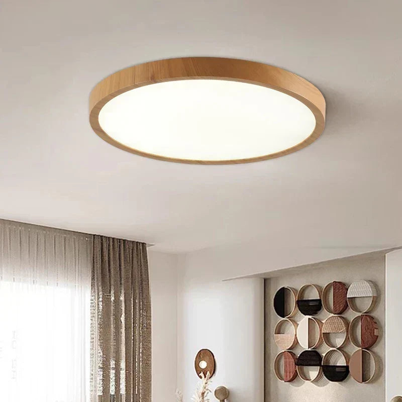 Plafoniera Rotonda Ultrasottile in Noce in Stile Moderno