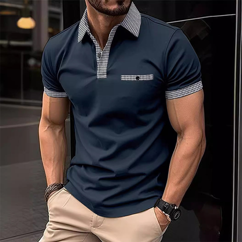 Polo da uomo a maniche corte con motivo pied de poule