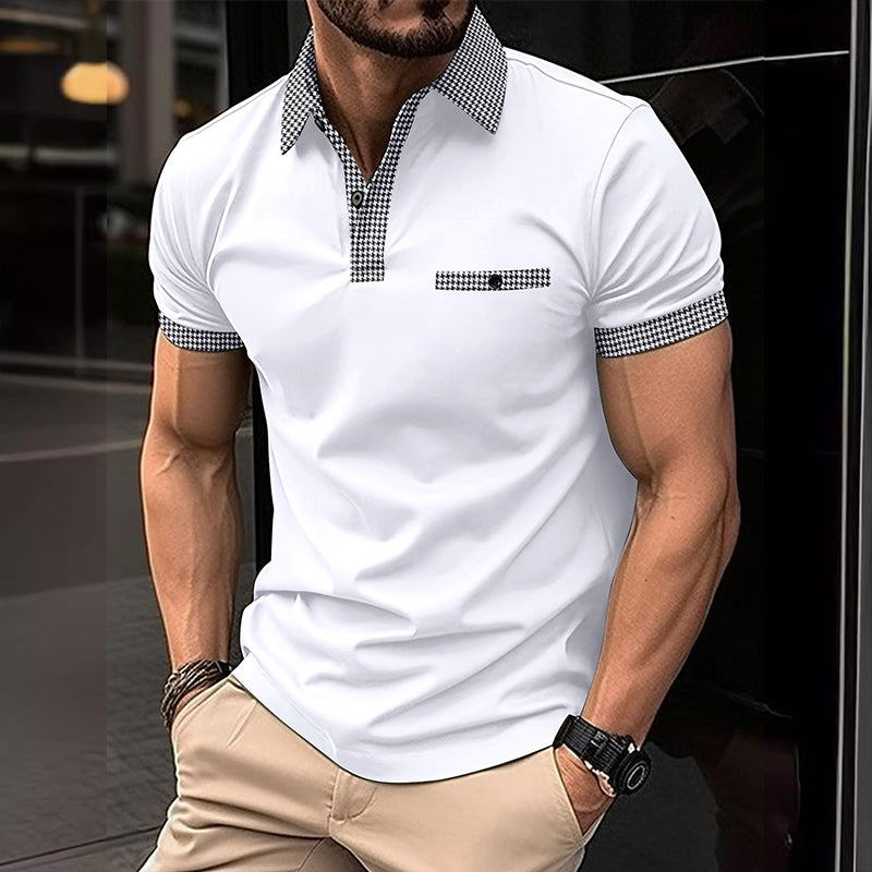 Polo da uomo a maniche corte con motivo pied de poule