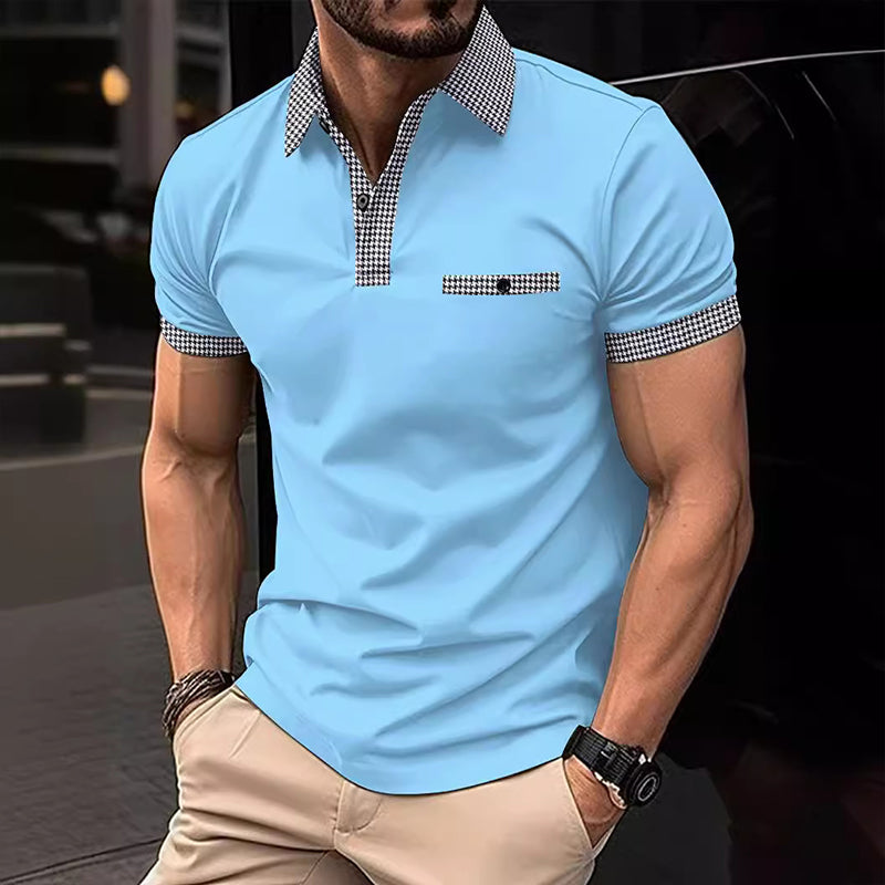 Polo da uomo a maniche corte con motivo pied de poule