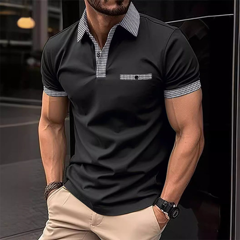 Polo da uomo a maniche corte con motivo pied de poule