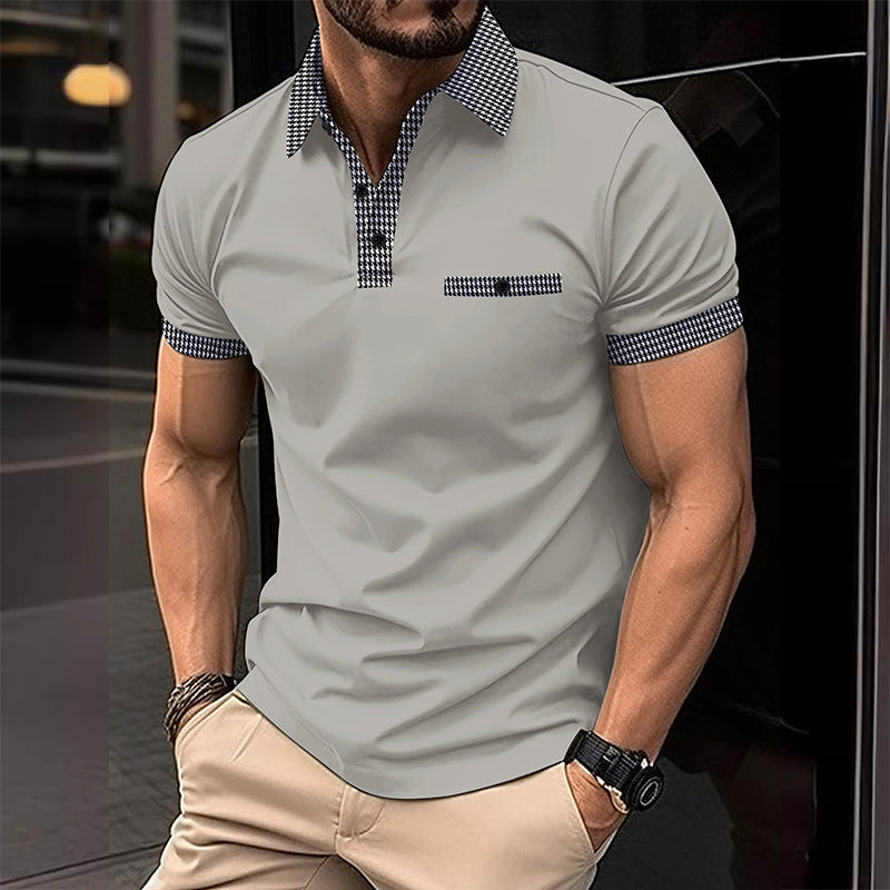 Polo da uomo a maniche corte con motivo pied de poule