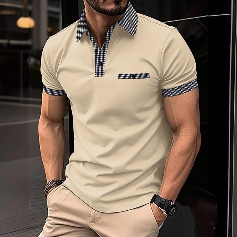 Polo da uomo a maniche corte con motivo pied de poule