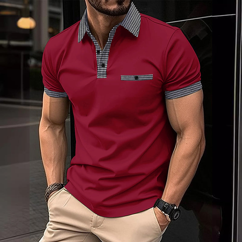 Polo da uomo a maniche corte con motivo pied de poule